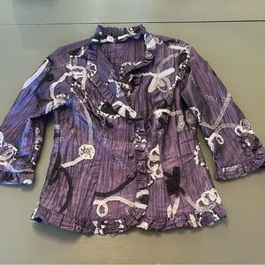 Agora Purple Floral Ruffle Blouse